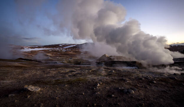 Geysers in sunrise, Altiplano, Bolivia