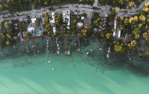 Piers of Bacalar lake