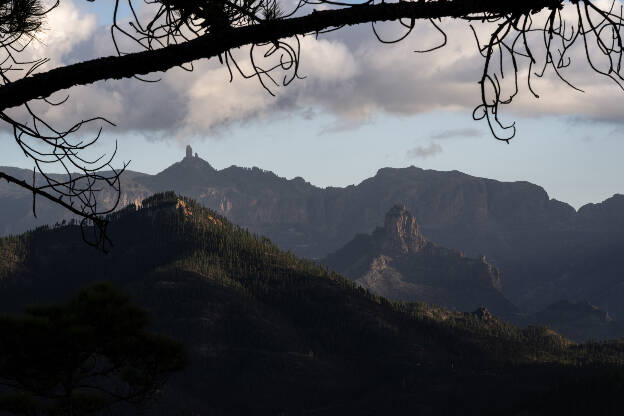 View from Área recreativa Tamadaba towards Roque Nublo and Roque Bentayga