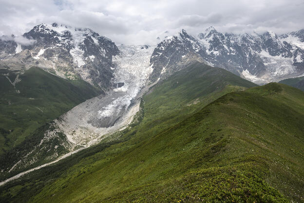 View of Adishi glacier from Chkhunderi ridge at 3000m altitude