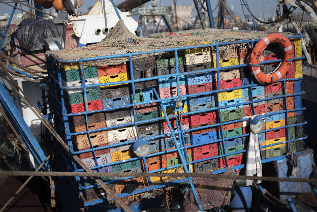 Essaouira port: Boxes to store fish